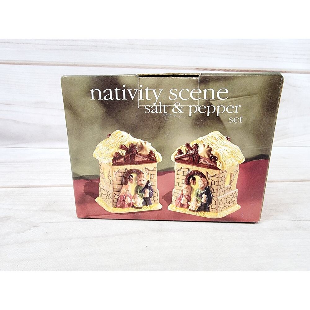 Vintage Nativity Scene Salt & Pepper Shakers Set Christmas Holiday Ceramic NEW